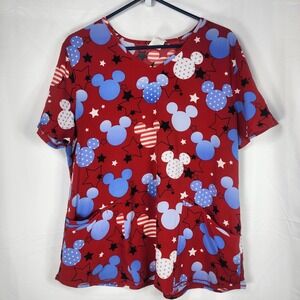 Disney‎ Mickey Mouse USA Patriotic Scrub Top Womens Large 4th Fourth of July